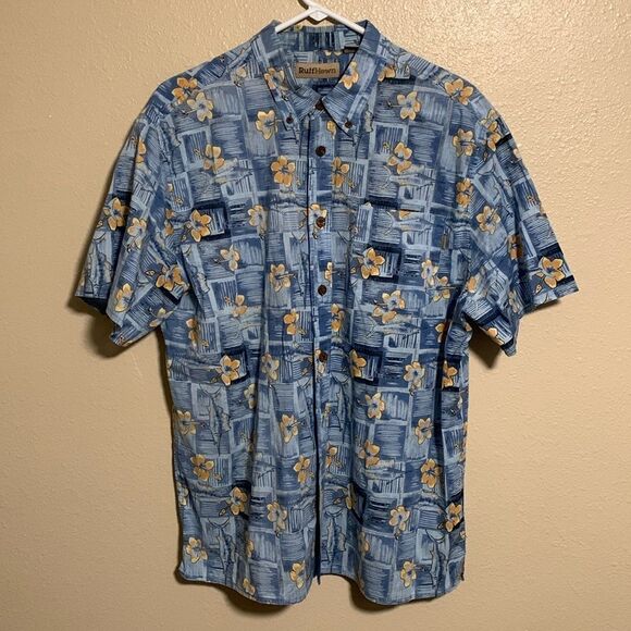 Ruff Hewn Men’s Button Down Shirt Size L Blue Swordfish Hawaiian - Picture 1 of 5